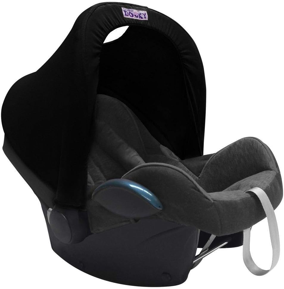 Dooky Hoody Cover for Baby Car Seat/ Pram/ Stroller/ Pushchair, Universal Fit, Protects from Sun, Wind and Light Rain, UPF 50+ UV Protection, Easy to Install and Wash, Plain Black