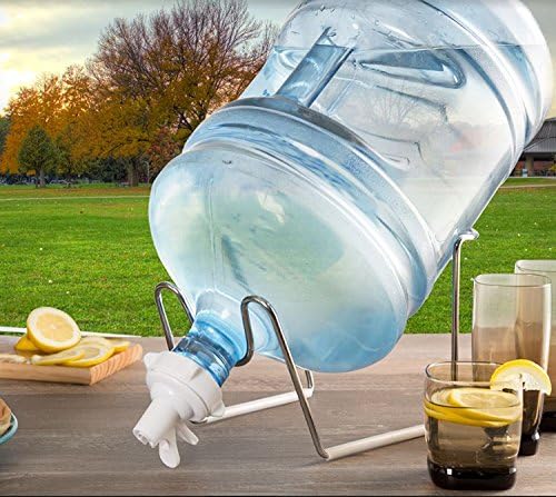 Metal Plated 3-5 Gallon Water Jug Stand and White Dispenser Valve, Rust-Resistant Non Slip Water Stand with BPA Free Fast Flow Water Spout for 55MM Non Threaded Crown Top Water Jugs