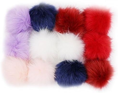WPQES DIY 12pcs Faux Fox Fur Fluffy Pompom Ball for Knitting Hats,Bags,Keychains,Shoes,10cm(4") Popular Mix Colors Set D