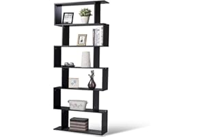BAKAJI Libreria Scaffale 6 Ripiani in Legno Design Zig Zag Moderno per Soggiorno Salotto Casa o Ufficio Dimensione 80 x 24 x 190 cm (Nero)