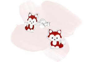 Laimons Mädchen Silberne Fuchs Ohrstecker für Kinder mit Epoxy, 925 Sterling Silber, Hypoallergen, Farbenfroh – Ideal als Geschenk