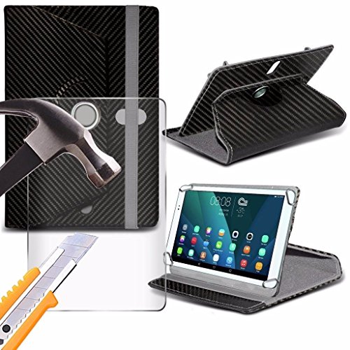 Spyrox - Teclast X10 3G (10.1 inch) Tablette-Hülle Carbon 360 drehende 4 Frühlingsstandmappen mit gehärtetem Glas LCD-Schirm-Schutz-Schutz -Carbon Black
