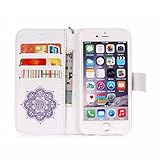 Iphone 6 6S Hülle Cover Case Leder Muster Flip Etui Case Echt,Nnopbeclik® PU Leather Luxus bling bling Blume Case Handytasche Kristall Glitzer Diamant Strass Schutz Etui Schale multi Farbe Muster Design Backcover Wallet Brieftasche im Bookstyle mit Standfunktion Karteneinschub und Magnetverschluß Pour Iphone 6 6S 4.7 Zoll[Weiß-Lila] - 4
