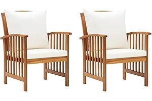 ‎VIDAXL vidaXL 2 x Solid Acacia Wood Garden Chairs with Cushion Garden Chair Chair Garden Furniture Wooden Chairs Balcony Chair Patio Chair Garden Chairs