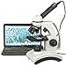 AmScope M160C-2L-PB10-E2 Digital Cordless Compound Monocular Microscope WF10x and WF25x Eyepieces 40x-1000x Magnification Upper and Lower LED Illumination with Rheostat Brightfield Single-Lens Condenser Coaxial Coarse and Fine Focus Plain Stage 110V or Battery-Powered with Handle and Arched Base Includes Slide Set 2MP Camera and Software RS.24527.00