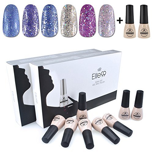 Elite99 Gelpolish Soak Off UV LED Gel Nail Polish 6 Colors + Base Top Coat Set Manicure Box Gift (C053-A)