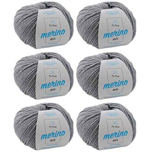 Wolle zum Häkeln * Merino Wolle kiesel (Fb 302) * 6 Knäuel graue Wolle stricken - Merino Mix Wolle + GRATIS MyOma Label - 50g/120m - MyOma Wolle - weiche Wolle - Mischwolle stricken