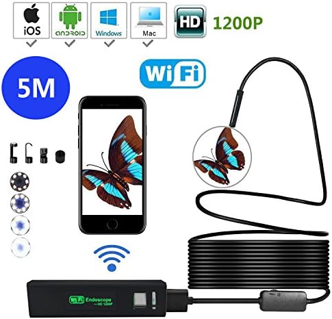 HD 1200p Wireless Endoscope,USB Endoscope WiFi Borescope Inspection Camera 2.0 Megapixels HD Resolution: 1600x1200,Waterproof IP68 Snake Camera with 8 Adjustable Leds for Android/iOS/Windows devices