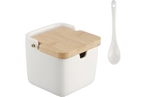 Ziyonix Saleros de Cocina, Salero y Azucarero de Cocina Salero Ceramica cocina de Cerámica con Tapa Madera para El Hogar Hotel Cafetería Buffet (A)