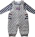 Newborn NB months - Baby Boys Dungarees Outfit - Gorgeous Grey and Blue Stars Thick Lined Dungarees with Striped Long-sleeved Top