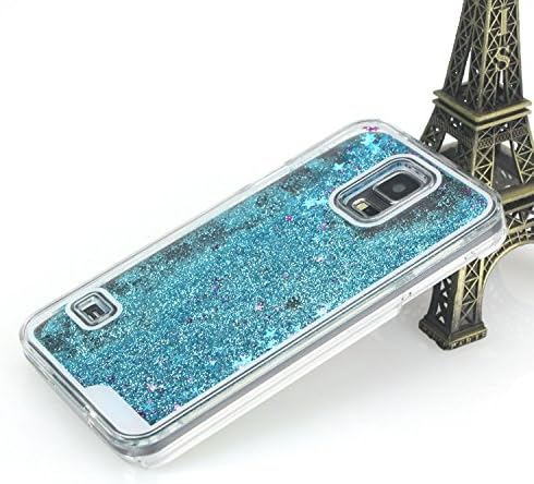 Tailcas® Bling Stars Quicksand Case Cover for Samsung Galaxy S5 i9600, Glitter Shiny Stars Flowing Liquid Anti Scratch Transparent Clear Protective Cover Shell Hard Case for Samsung Galaxy S5 i9600 (Sky Blue)
