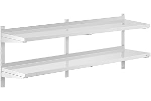 Royal Catering Stainless Steel Wall Shelf Kitchen Shelf Commercial Kitchen 2 Shelves 40x160cm RCWR-1600.4 (Shelf Thickness 3.5cm, Load Capacity/Shelf 20kg)