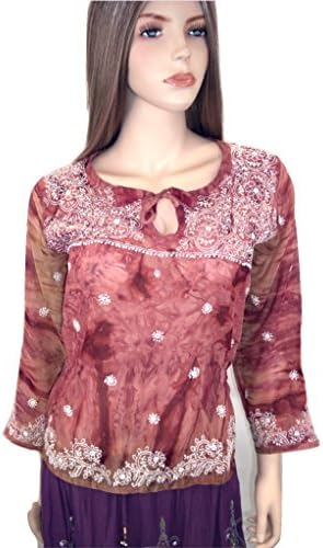 Goethnic Handmade Top Tunic Kurti Dress with Sensational Chikankari Embroidery Rust Maroon Full Sleeve