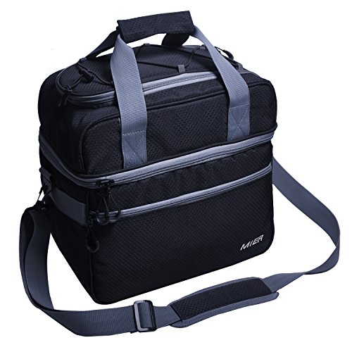MIER doble compartimento bolsa térmica tamaño grande con aislamiento bolsa para el almuerzo, Picnic, playa, comestibles, kayak, viajes, Camping, Negro