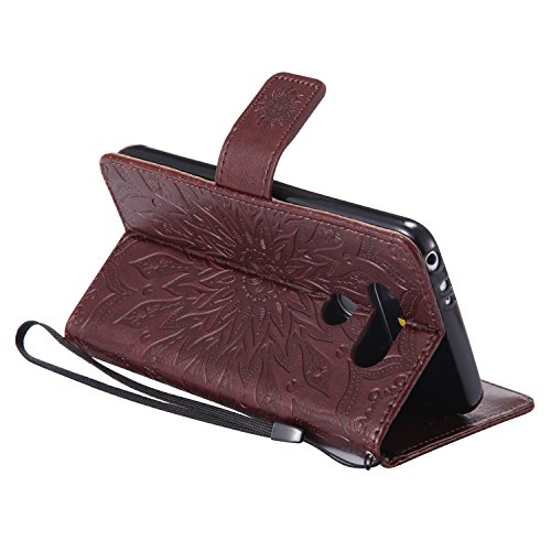 LG G5 Hülle,LG G5 Leder Wallet Tasche Brieftasche Schutzhülle,Cozy Hut® Prägung Sunflower Muster PU Lederhülle Flip Hülle im Bookstyle Cover Schale Stand Ständer Etui Karten Slot Schutzhülle Brown Tasche Wallet Case für LG G5 / H868 5,3 Zoll – braun - 6