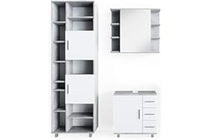 Vicco set mobili bagno Ilias, Calcestruzzo/Bianco, 3 parti, con colonna