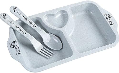 LINAG Babies Tableware Dishes Sets Tray Fork Spoon Tip Children's Separate Toddler Feeding Self-Feeding Training Travel Cutlery Expenses Family 3 Pieces,Blue