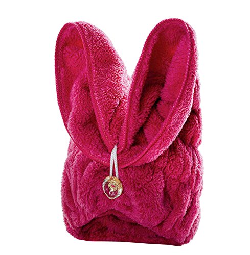 Bath Towel Hair Dry Hat Cap Hair Drying Towel Lady Bath Tool Rabbit Rose Red