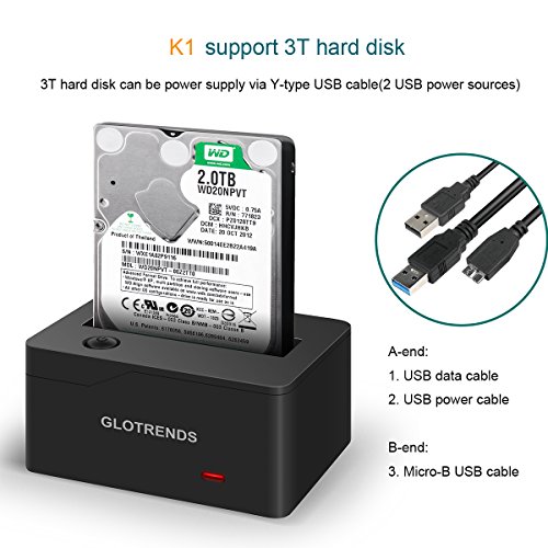 Mini SSD HDD Docking Station – GLOTRENDS K1 2,5 Zoll USB 3.0 SATA Festplatten Dock Docking Station, Maximal unterstützt 3TB Festplatten und 15mm dicke Festplatten, Stromversorgung über USB, aus ABS Plastik - 4