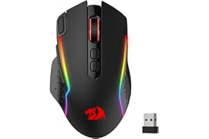 Redragon M810 Pro - Ratón inalámbrico para Juegos (10.000 dpi con Cable/Gamer con botón de Disparo rápido, 8 Teclas Macro, 45 Horas de Potencia Continua y retroiluminación RGB para PC/Mac/Ordenador
