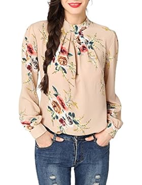 Abollria Tunika Damen Elegant Bluse mit Blumen Musterprint luftig leichte Sommer Bluse Lamgarm Chic perfekt für...