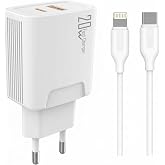 PDAteknoloji 20 watt USB + Type-C &ccedil;ıkışlı Hızlı Şarj Başlık Adapt&ouml;r + 1m 3A Type-C to Lightning ile Uyumlu Kablo (Yerli &Uuml;reti