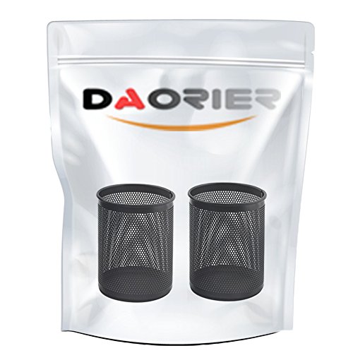 DaoRier 2pcs Negro Malla de alambre de metal l  piz Copa Pot Pen Holder desktidy 10 cmx8 cm