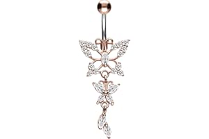 PIERCINGLINE piercing ombligo titanio | Mariposas plata 925 | Piercing Bananabell Plátano | selección de color