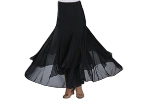 GUOCU Donna Maxi Gonna in Chiffon da Ballo Danza del Ventre Performance da Allenamento Pratica da Sala Gonne Lunghe da Ballo Flamenco Rumba Grande Swing Gonna Asimmetrica Dancewear
