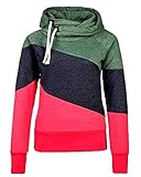 Sudadera con Capucha Mujeres Empalme de Color Hooded Sweatshirt Pulóver Deporte Verde M