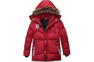 amiyan Baby Jungen Warm Steppjacke Baumwolle Winter Mantel Dicke Kinderjacke Winterjacke Flaum gefüttert Winter Kapuzenjacke mit Kunstfell Outerwear 5-13 Jahre