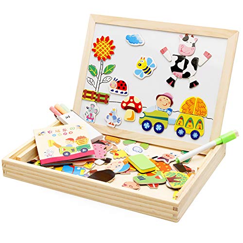 Preisvergleich Produktbild Joylora Magnetisches Holzpuzzle, Doppelseitige Holzpuzzle, Magnetisches Holzspielzeug, Pädagogische Lernspiel, Puzzle aus Holz, Lernspielzeug Tolles Geschenk für Kinder Kleinkinder ab 3 Jahre