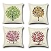 Produktbild DOLDOA 4er Set Blumenbaum Kissenbezüge Leinen Sofa Kopfkissenbezug Home Decor (45 X 45cm /18" X18 ", X)