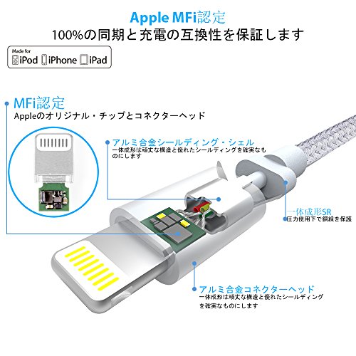Lightning Kabel [Apple MFi zertifiziert] Toways iPhone Nylon USB Ladekabel Datenkabel für iPhone 7 / 7 Plus / 5 / iPhone 6 / iPhone SE / 6 / 6 Plus / 6s / 6s Plus / 5 / 5c / 5s, iPad Pro Air Air 2 mini2 mini3 4th Gen, iPod Nano 7th Gen, DJI Mavic Pro Drone – 1m Silber - 3