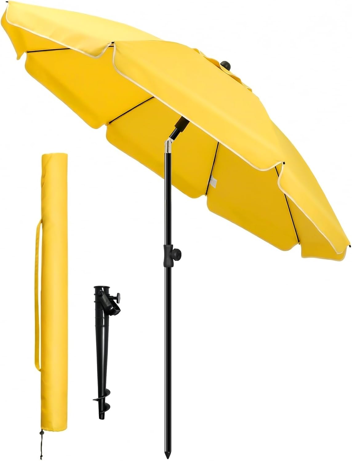 VOUNOT® Sombrilla Playa Grande Ø200cm y Soporte Arena Mástil Inclinable Altura Regulable Protección UV 50+ Parasol con Techo Ventilación Bolsa Transporte para Playa Terraza Balcón Camping Exterior