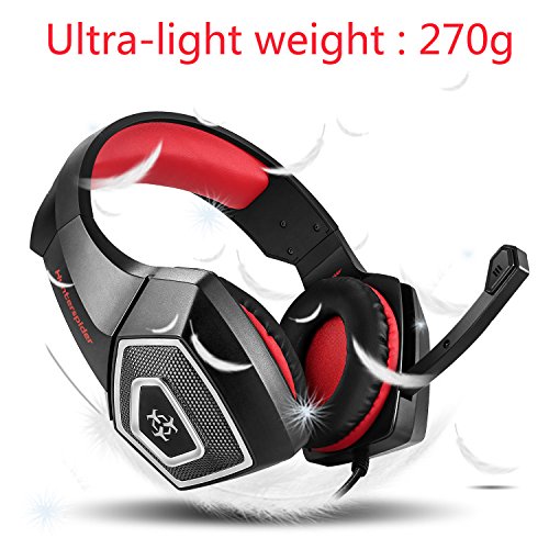 Auriculares gaming TENSWALL para PS4 o PC  serie Hunterspider  Cascos Gaming con cable y LED para PC  Auriculares de diadema con micr  fono y puerto Jack de 3 5 mm  Cascos con sistema de control de volumen y cancelaci  n de ruido compatible con Xbox One  Nintendo Switch  PC  Laptop  Tablet  M  vil  etc   Negro Rojo 