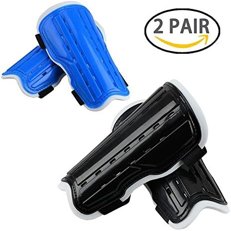 Waalvis 2 Pairs Youth Child Soccer Shin Pads, Kids Football Shin Guards Board, Perforated Breathable & Protective Gear Perfect Fit for 6-12 Years Old Kids, Youth, Teenagers