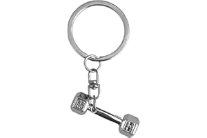 AUTOZOCO Llavero en Forma de Mancuerna, Mancuerna 3D, Pesa Gimnasio, Fitness, Souvenir Gym, Decoración para Llaves, Longitud Extendido 6 cm, Metálico, Plateado