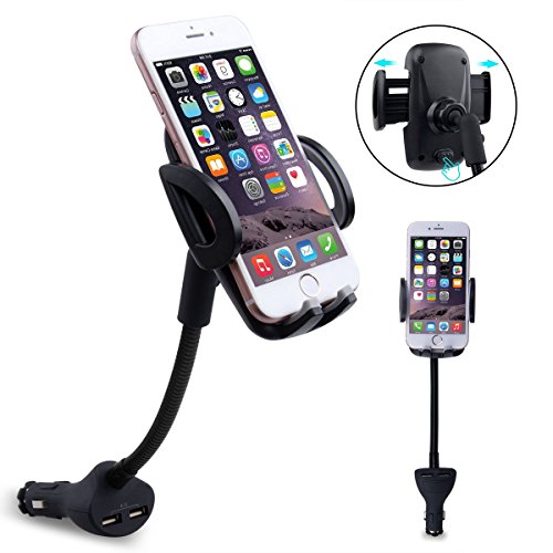 iVoler Supporto Portatile per Auto Ricarica Caricabatterie USB(Uscita Massima 3.1A), 2 in 1 Caricabatteria per auto con Rotazione a 360Â° per iPhone X / 8 / 8 Plus / 7 / 7 Plus / 6(s) / 6(s) Plus / SE / 5s / 5, Samsung Galaxy S9 / S9+ / S8 / S8+ / S7 / S7 Edge / S6 / S5 / J5 / A5, Asus Zenfone 3 / 4, Huawei, Google Nexus, LG, Nokia, Blackberry, Xiaomi, Lenovo, HTC, ecc. - Grigio/Nero