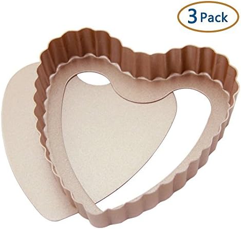 LOHOME Quiche Pan, Bakeware Nonstick Tart/Quiche Pans Cupcakes Torte Souffle Cheesecake Egg Tart Makers Cake Molds Baking Molds Gourmet Bakeware Sets (Heart-shaped Tart/Set of 3 PCS)