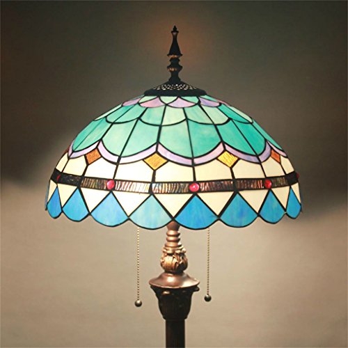Tiffany 16-Inch Mediterranean European Pastoral Style Elegant Luxury Creative Handmade Stained Glass Tiffany Floor Lamp - Blue
