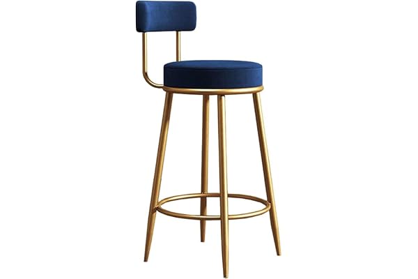 Nutech Decor Velvet Counter Stools: Upholstered Barstools With Back, Footrest, And Round Height - Modern Bar Chairs, Ideal Dining Chairs For Kitchen Islands (75 Cm, Blue)