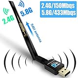 Greatever Adaptador Antena Wifi USB , Antena Wifi Receptor 5dBi y AC600Mbps Banda Dual (2.4G/150Mbps+5.8G/433Mbps) USB Adaptador 802.11 ac/a/b/g/n, Dongle Wifi para Windows XP/Vista/7/8/10(32/64Bits) Mac OS X 10.4-10.12