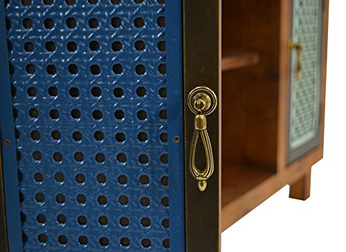 ts-ideen TV-Bank Lowboard HiFi-Schrank Vintage Antik Shabby Design Used Style Massivholz braun zwei Türen mit buntem Muster - 7