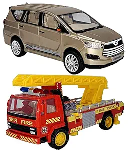 PRIYVI Car Toy for Kids Combo of Pull Back Action SUV Innova Car with Fire Ladder Toy Car for Kids and Boys (Color May Vary)