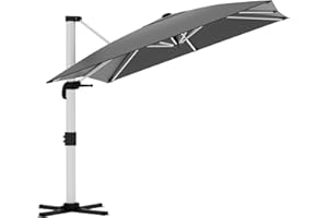 TRIUMPHKEY Sombrilla para balcón de aluminio con manivela, impermeable, protección solar UV50+, rotación de 360 °, Doble Techo