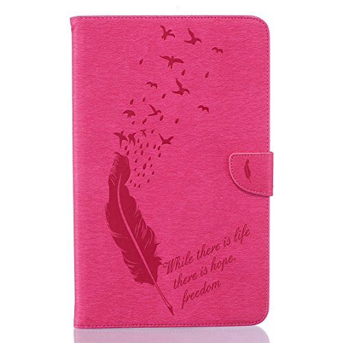Romtronic Lederhülle Leder Tasche Case Cover für Samsung Galaxy Tab A 10.1 2016 (SM-T580 SM-T585) Hülle PU Schutz Etui Schale Feather Muster Design Backcover Flip Cover Wallet Case mit Standfunktion Karteneinschub und Magnetverschluß (Magenta) - 2