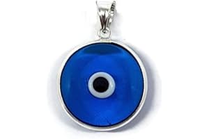 MYSTIC JEWELS by Dalia - Ciondolo malocchio di Vetro, Portafortuna, in Argento Sterling 925, Diametro 15 mm e Argento