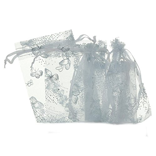 ZALAGO 9cm x12cm Weiß Organzasäckchen Säckli Geschenk Schmuckbeutel Schmetterling,50 stk