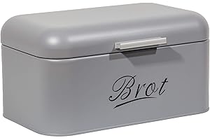 Theo&Cleo Contenitore per pane con coperchio, grande scatola per pane croccante in metallo, contenitore per pane, pane e biscotti, conservazione a lungo e asciutto, design retrò grigio